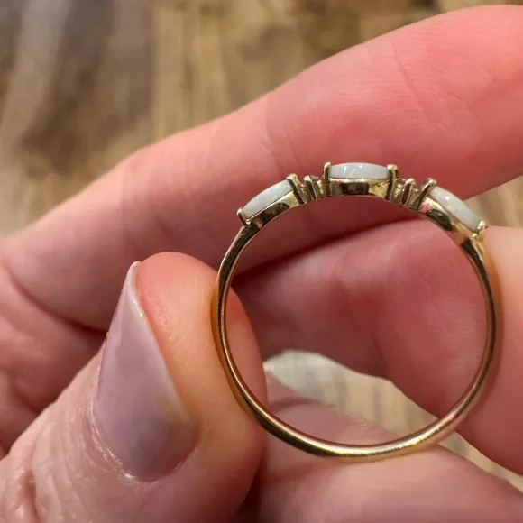 Solid Gold Triple Opal and Diamond Band - Picture 5 of 7